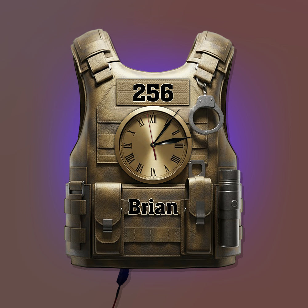 Serve And Protect - Personalized Police Officer LED Light Wall Clock