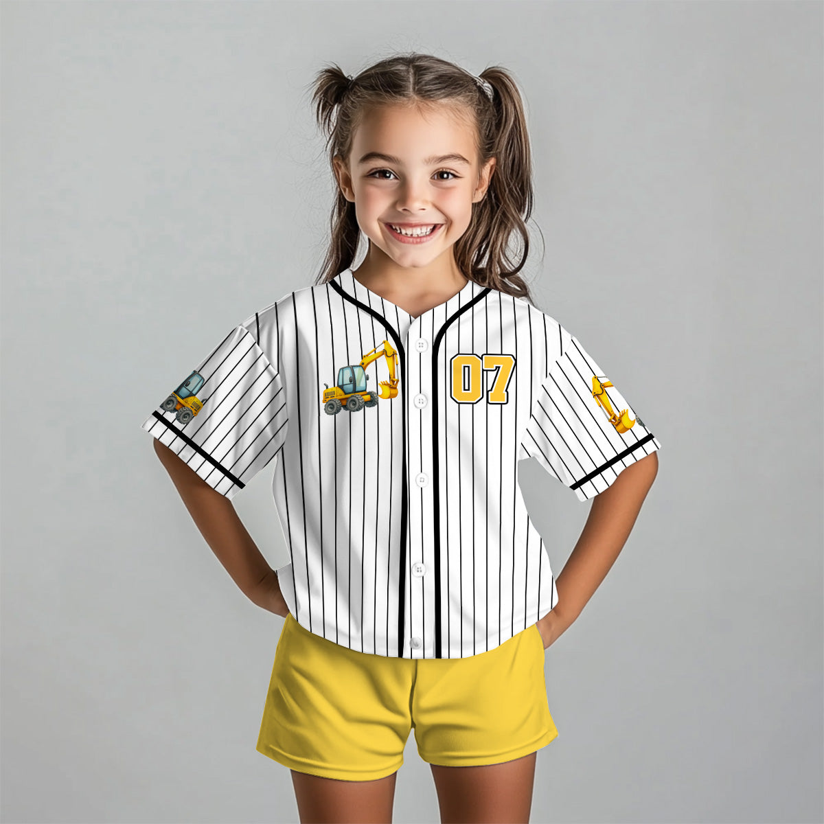Coole Baustellenfahrzeuge – personalisiertes Kinder-Trikot und Shorts 