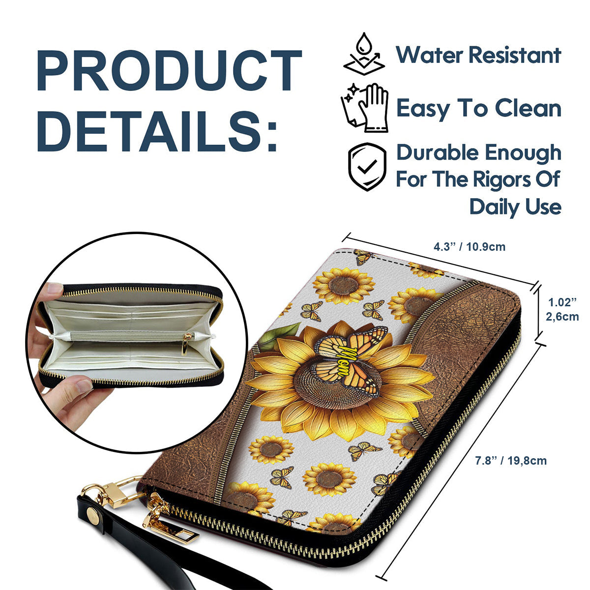 Wunderschönes Sonnenblumen-Geschenk für Mama und Oma – personalisierte lange Ledergeldbörse für Mütter