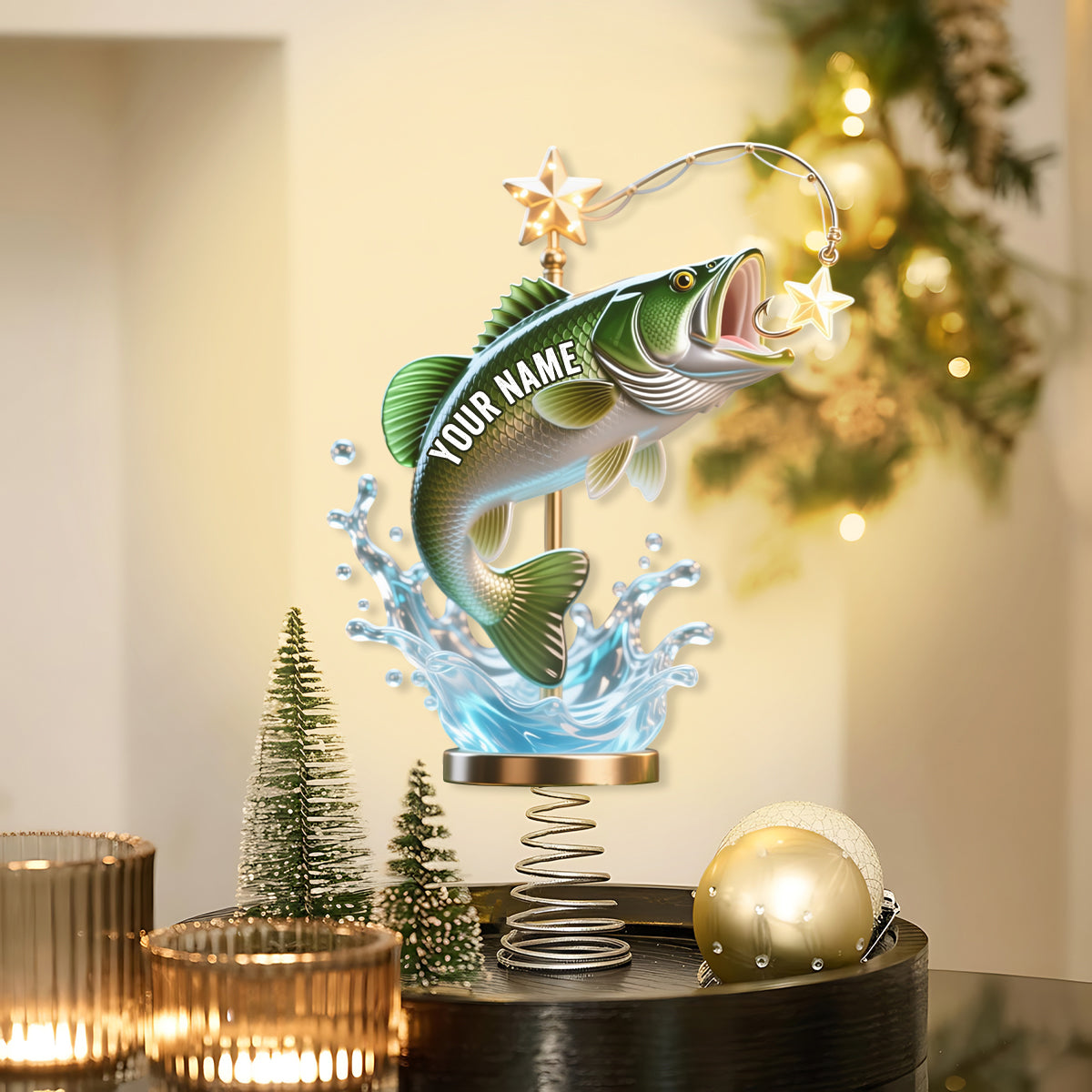 Das perfekte Weihnachtsgeschenk für Angelfreunde – personalisierte LED-Baumspitze mit Angelmotiv