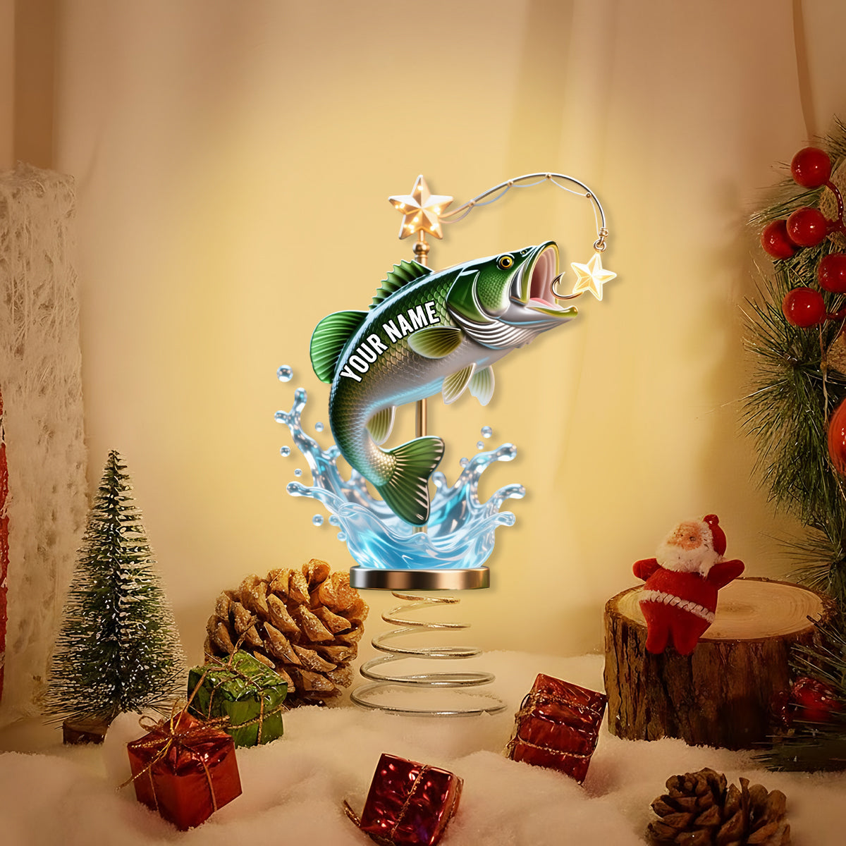 Das perfekte Weihnachtsgeschenk für Angelfreunde – personalisierte LED-Baumspitze mit Angelmotiv