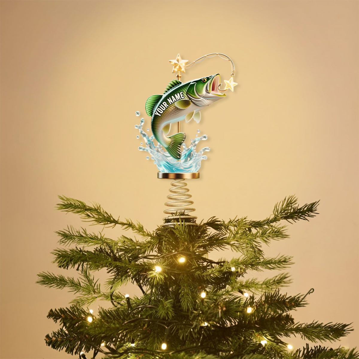Das perfekte Weihnachtsgeschenk für Angelfreunde – personalisierte LED-Baumspitze mit Angelmotiv