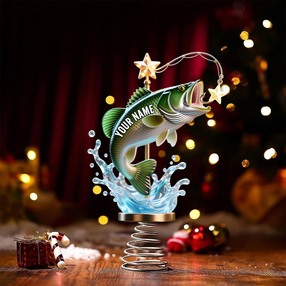 Das perfekte Weihnachtsgeschenk für Angelfreunde – personalisierte LED-Baumspitze mit Angelmotiv