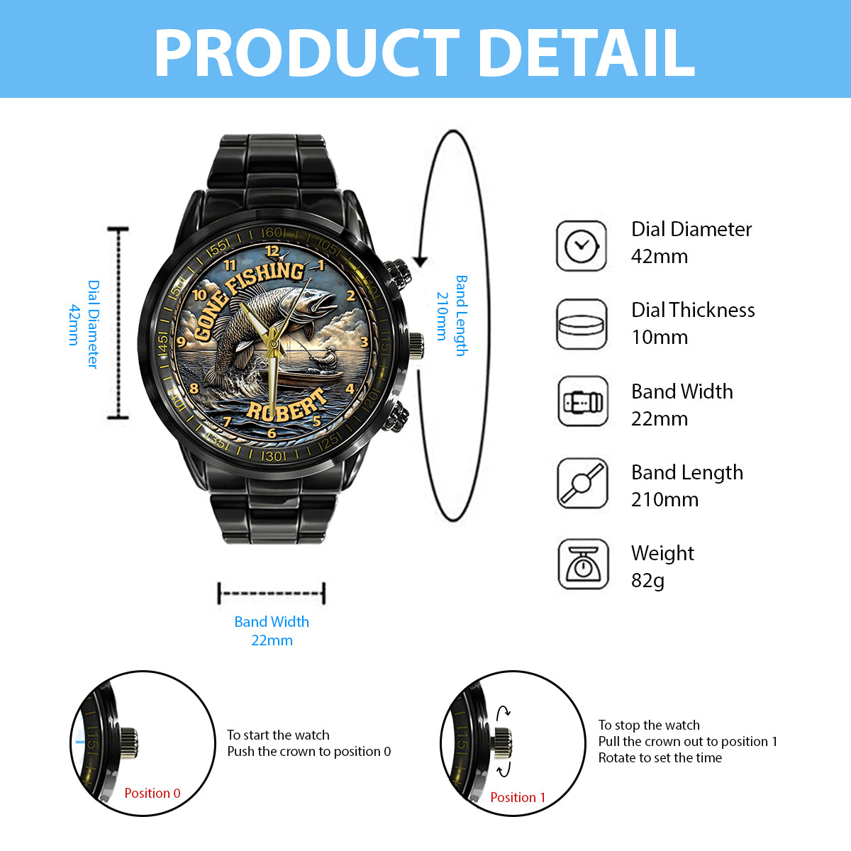 Gone Fishing - Personalisierte Angler-Handuhr