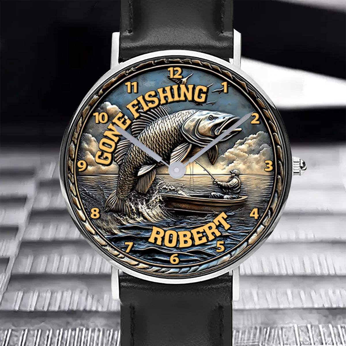 Gone Fishing - Personalisierte Angler-Handuhr