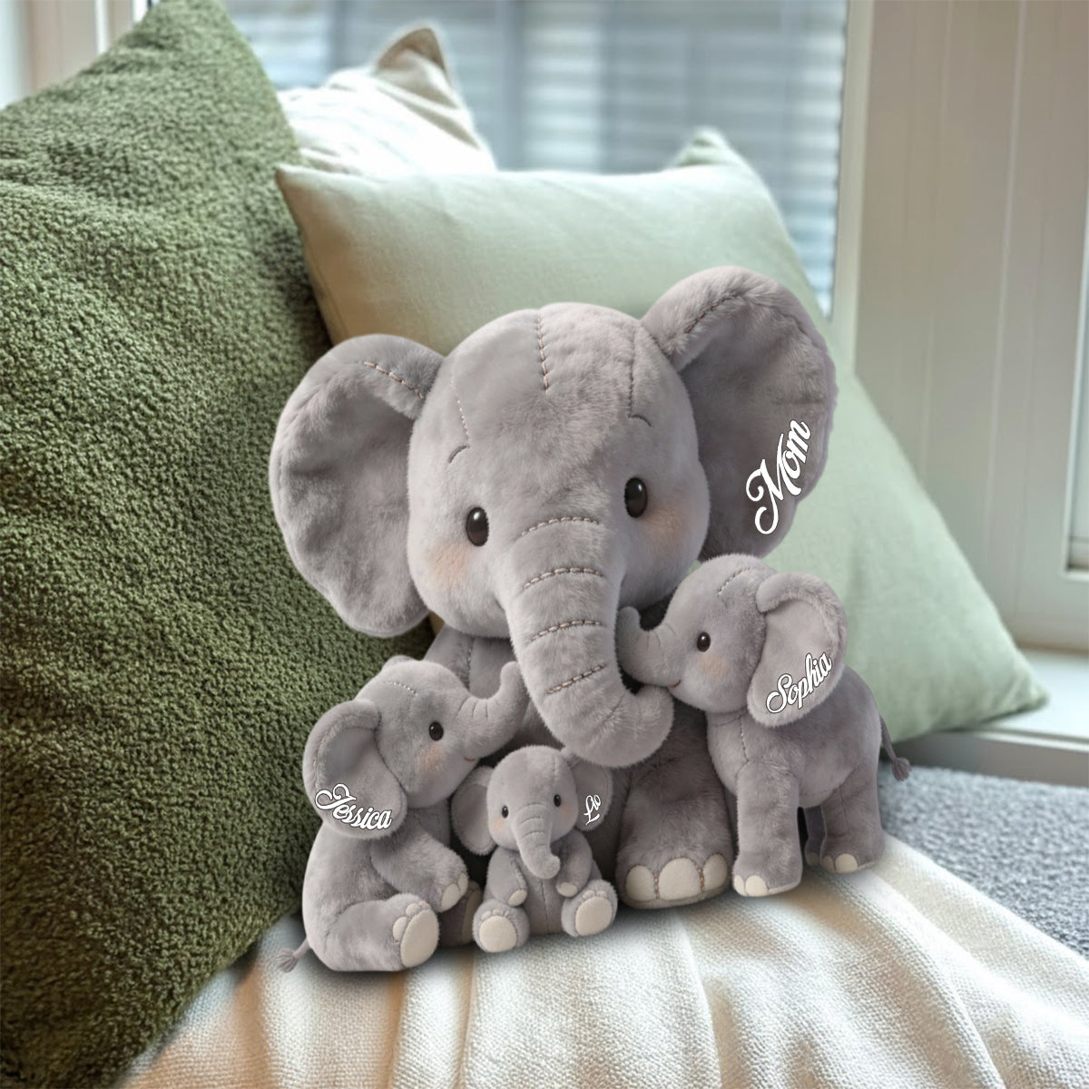 Mama Elephant - Personalized Mother Faux Fur Shaped Pillow