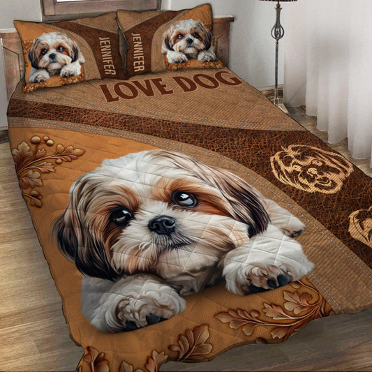 Schlafender Shih Tzu - Personalisierte Hunde-Bettdecken-Set