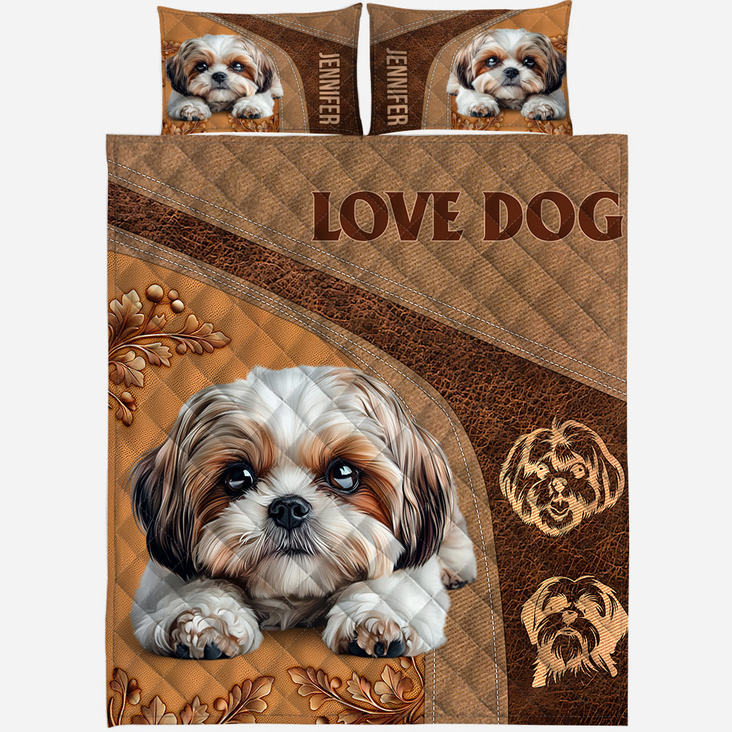 Schlafender Shih Tzu - Personalisierte Hunde-Bettdecken-Set