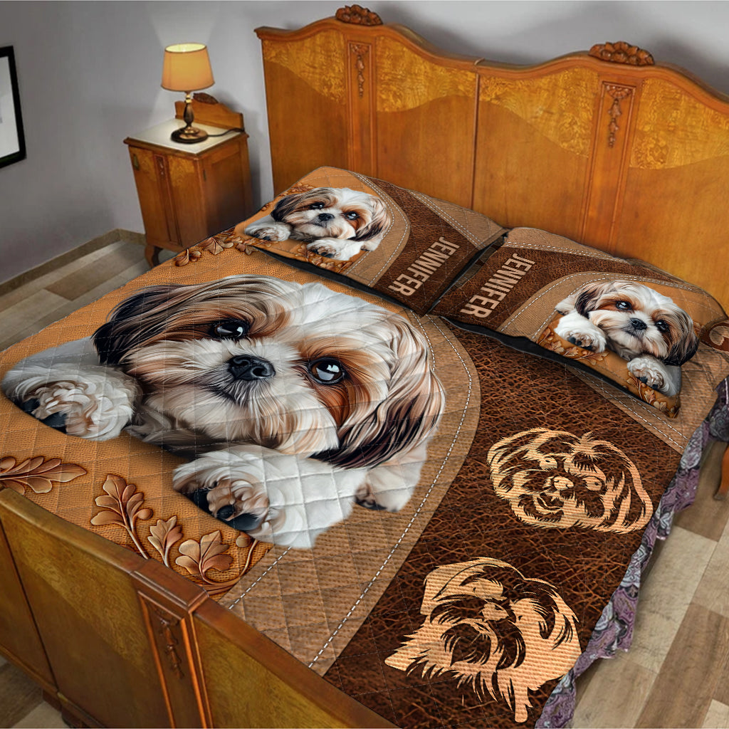 Schlafender Shih Tzu - Personalisierte Hunde-Bettdecken-Set