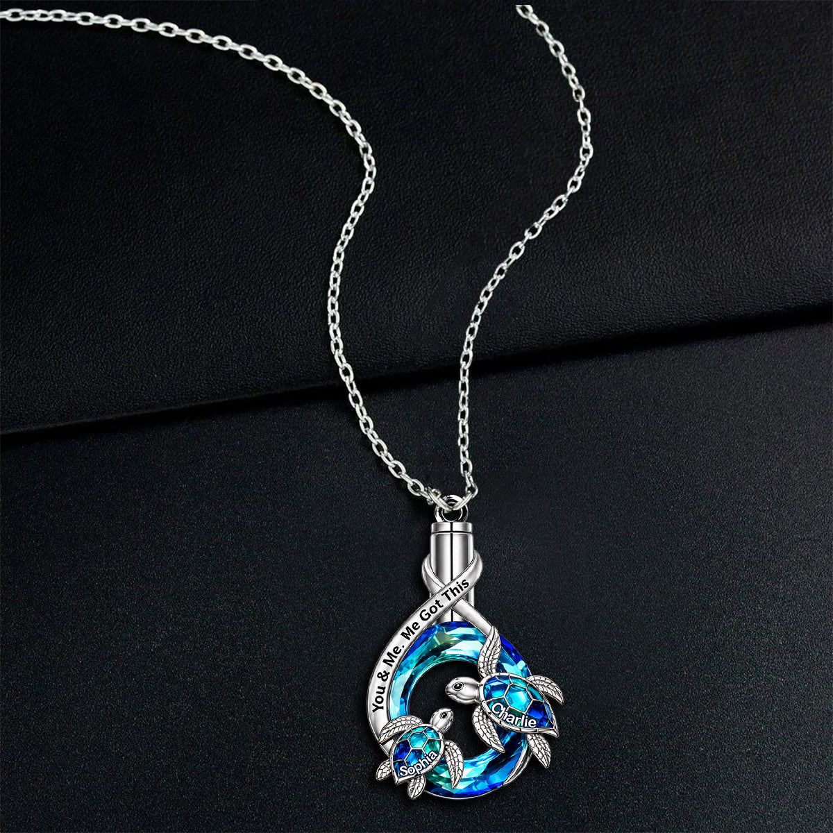 You & Me We Got This - Personalized Turtle Shaped Metal Pendant Necklace