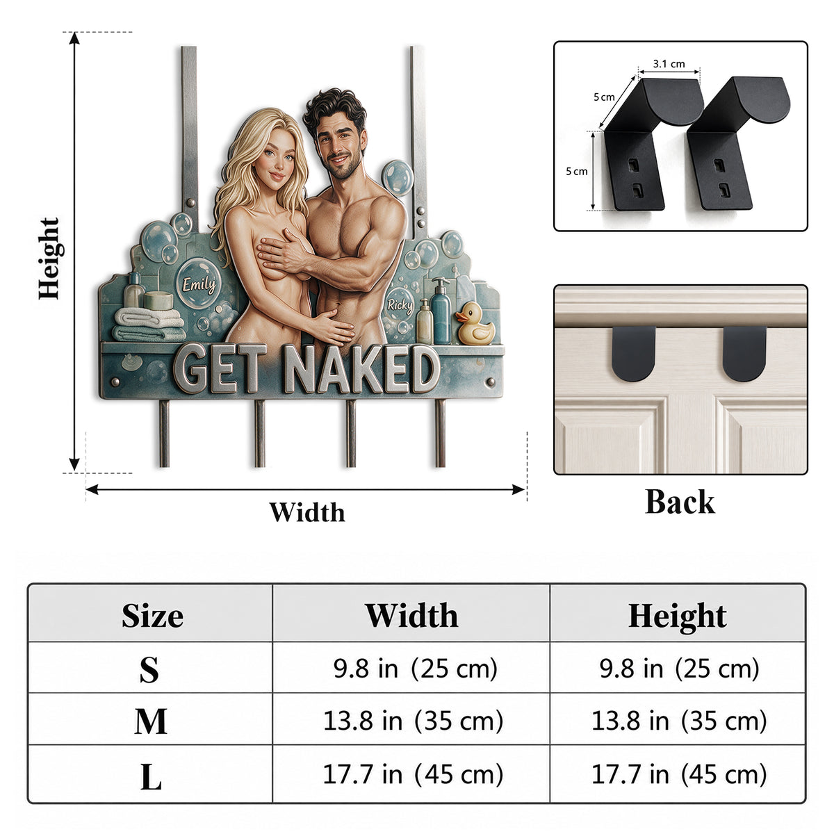Get Naked - Personalized Spicy Couple Metal Door Hooks