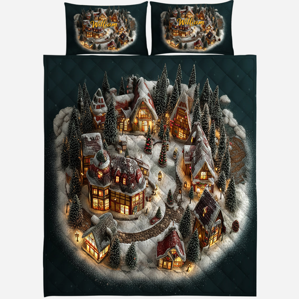 Christmas Winter Village - Personalized Christmas Quilt Set