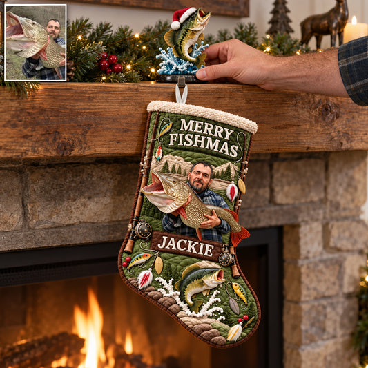 Merry Fishmas Christmas Gift For Fishing Lovers - Personalized Fishing Christmas Stocking With Hanger