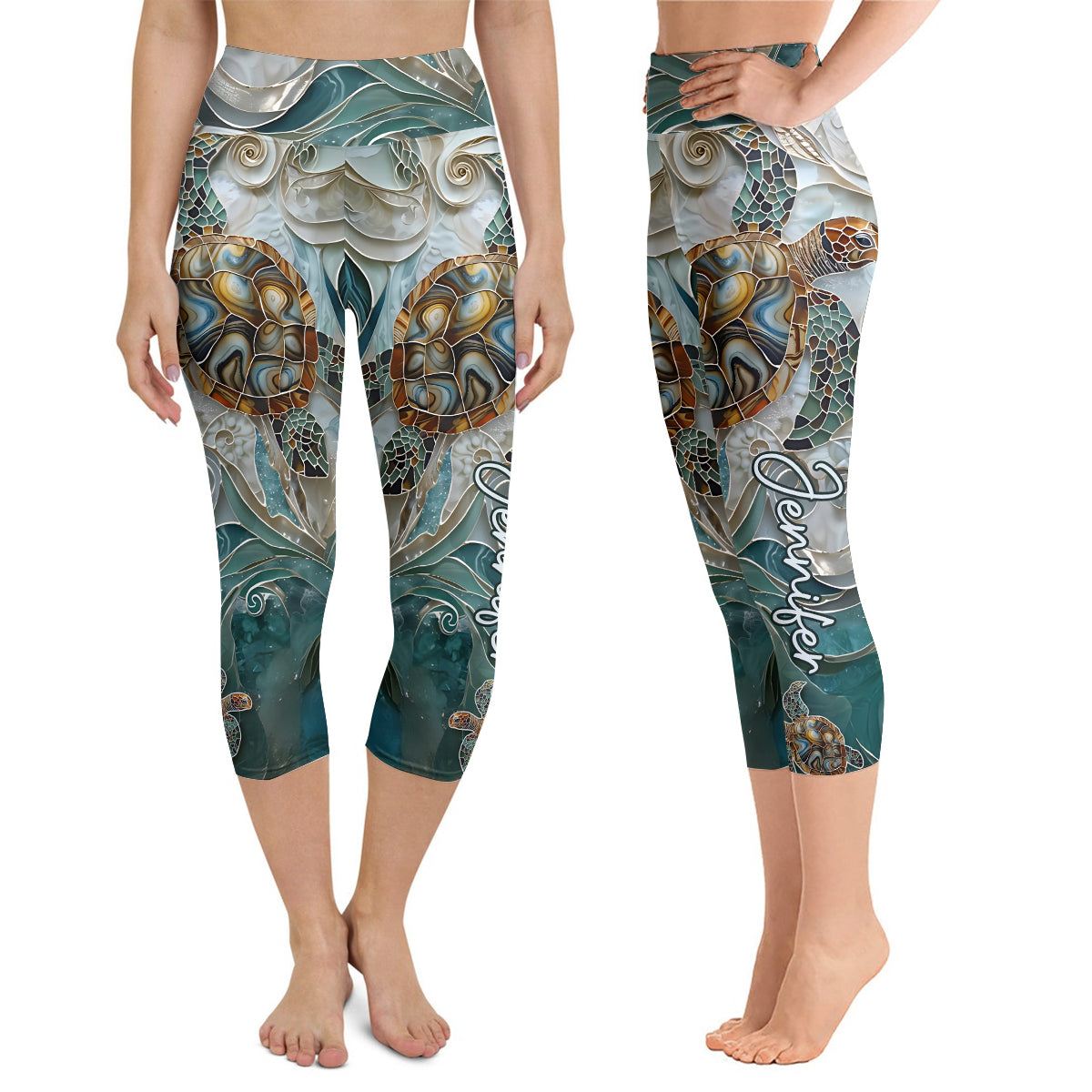 Salty Lil' Beach – Personalisierte Capri-Leggings mit Schildkrötenmotiv