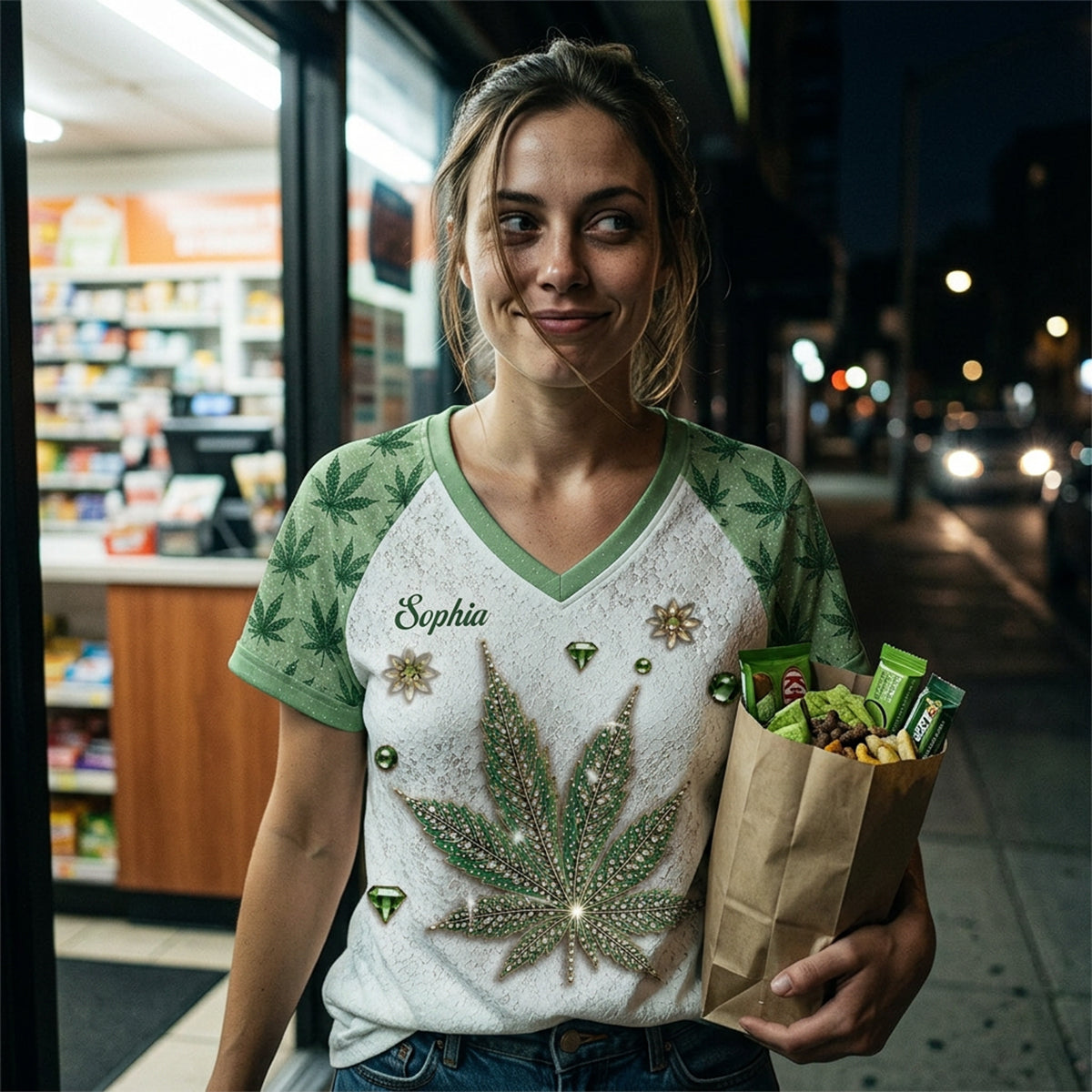 Stoner Girl - Personalized Weed Fully Printed V-Neck T-Shirt