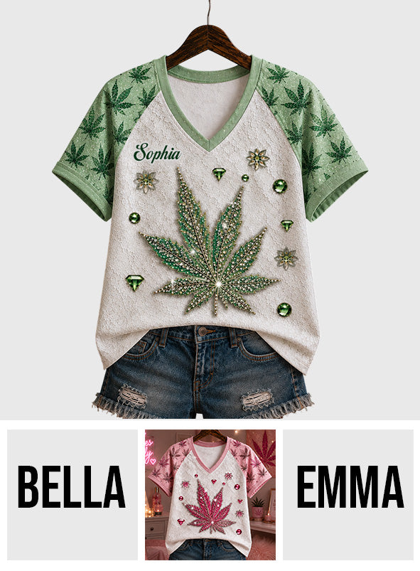 Stoner Girl - Personalized Weed Fully Printed V-Neck T-Shirt