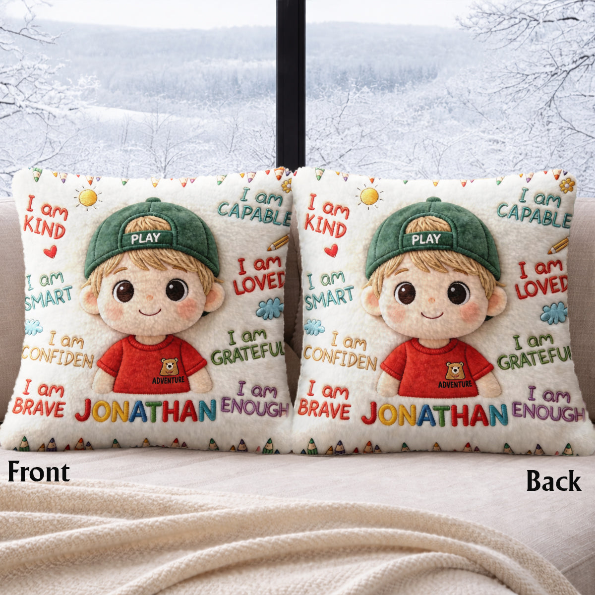 I Am Kind - Personalized Kid Faux Fur Square Pillow