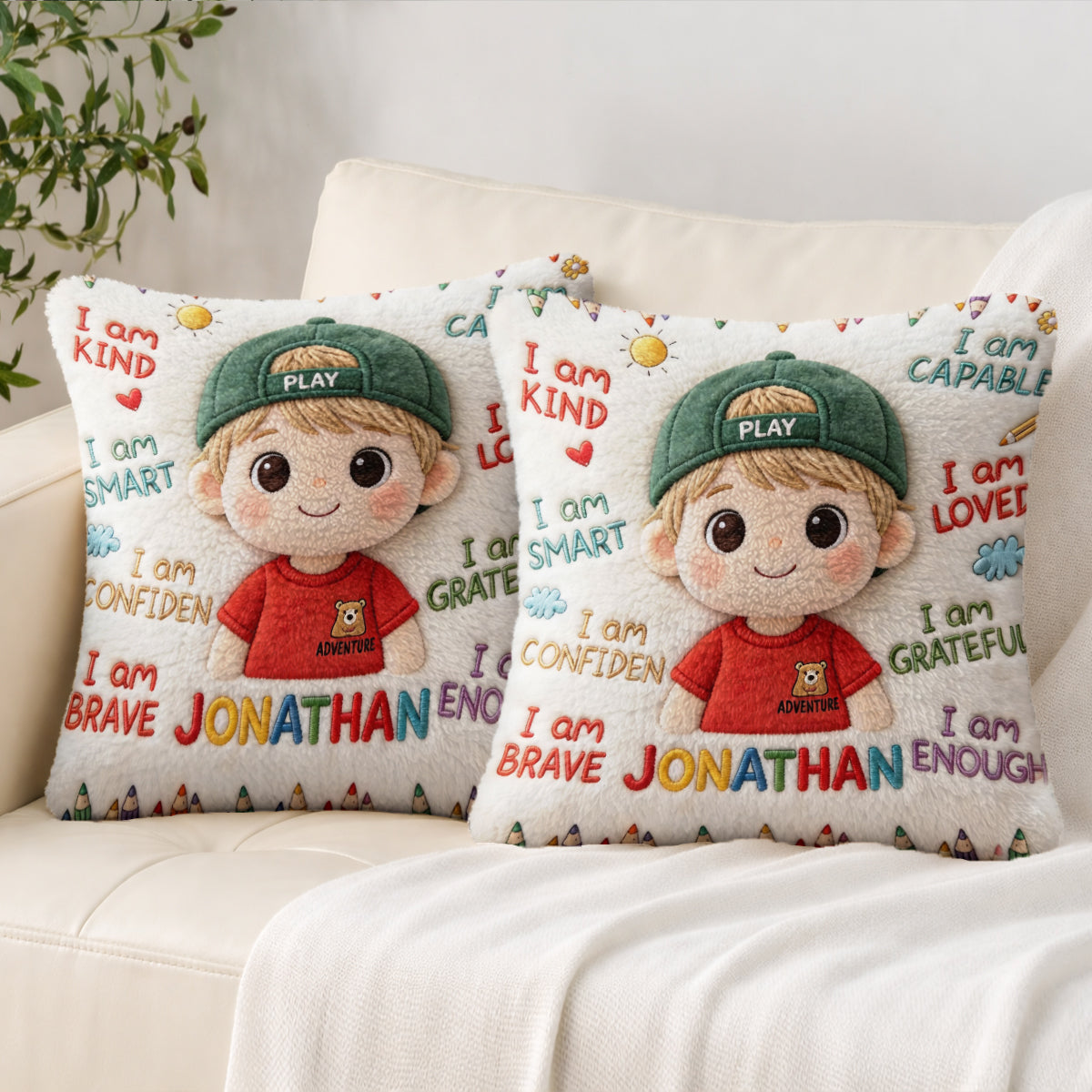 I Am Kind - Personalized Kid Faux Fur Square Pillow