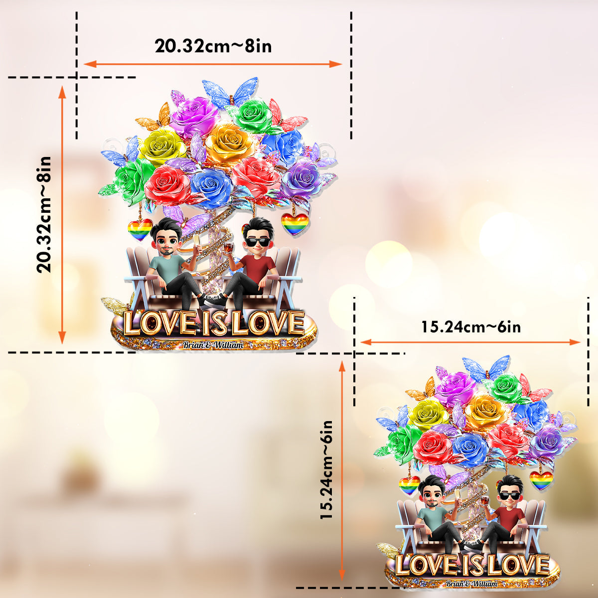 Liebe ist Liebe – Personalisierter LGBT-Unterstützungs-Fensterhänger (Sonnenfänger) 