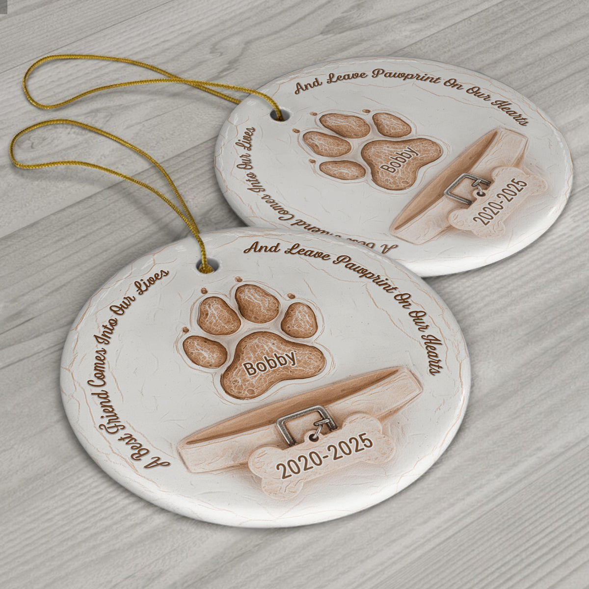 Pawprints On Our Hearts - Personalized Dog Ceramic Circle Ornament