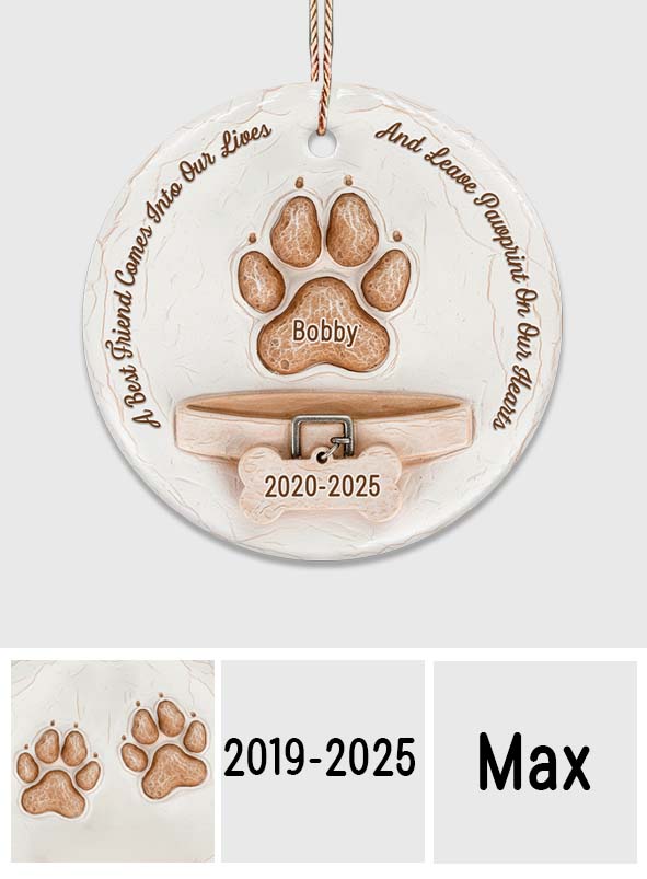 Pawprints On Our Hearts - Personalized Dog Ceramic Circle Ornament