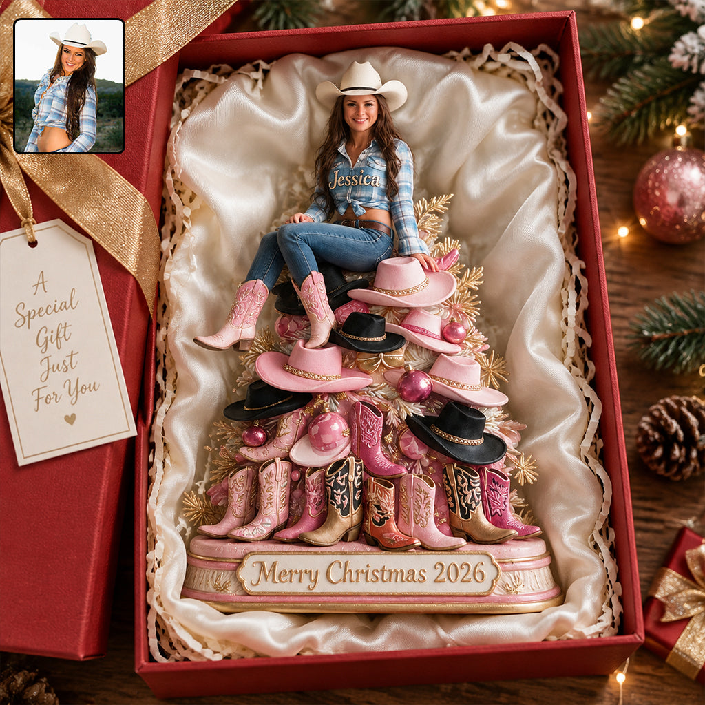 Frohe Weihnachten - Personalisierte Cowgirl 3D-Plakette