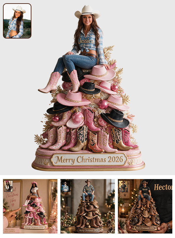 Frohe Weihnachten - Personalisierte Cowgirl 3D-Plakette