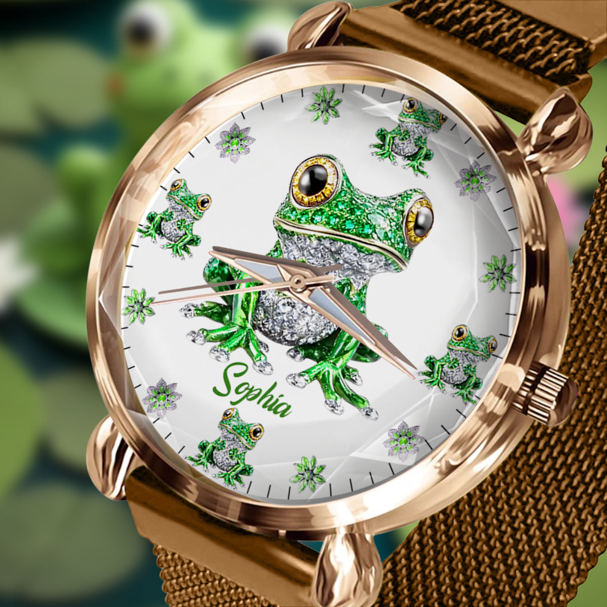 Liebe Frösche – Personalisierte Frosch-Damenhanduhr 