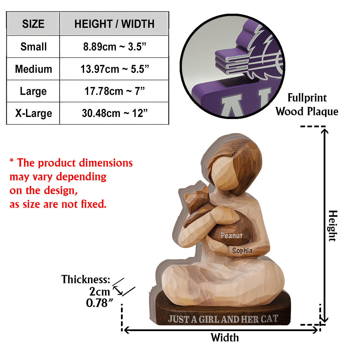 Einfach ein Mädchen und ihre Katze – personalisierte Holzplakette in Katzenform