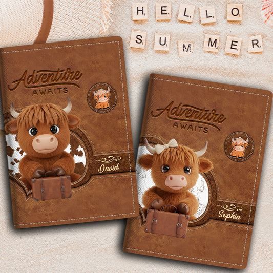Adventure Awaits - Personalized Highland Cow Passport Holder