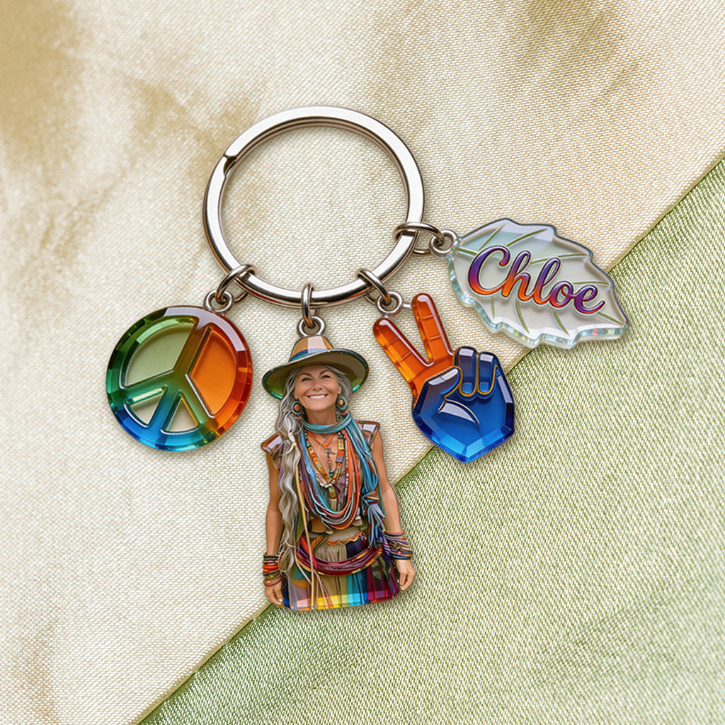 Custom Any Photo Hippie Gift - Personalized Hippie Premium Keychain With Charms