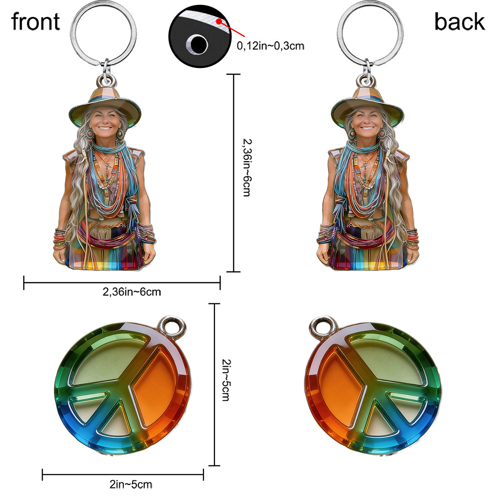Custom Any Photo Hippie Gift - Personalized Hippie Premium Keychain With Charms