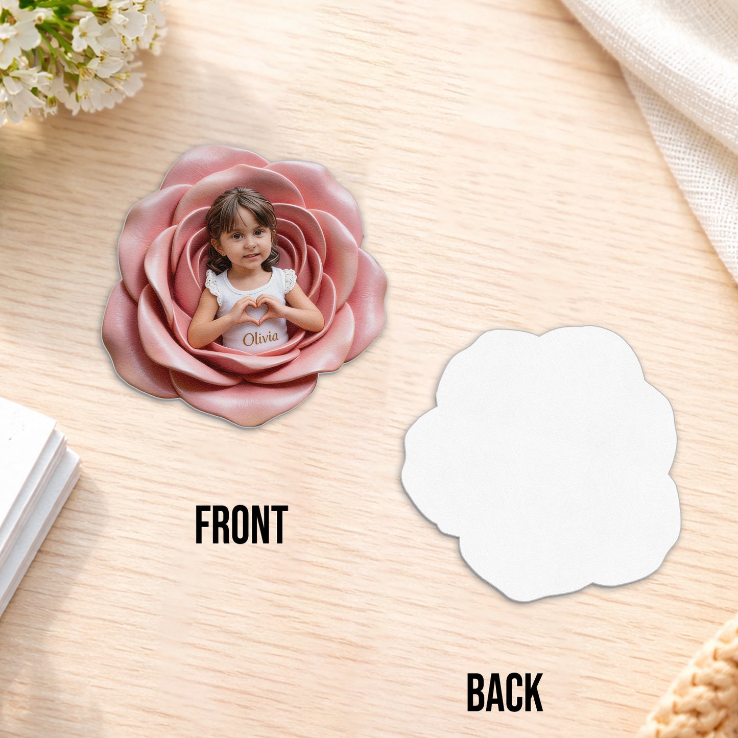 Personalisierter Rucksack mit Lederpatch - Foto und Blumen