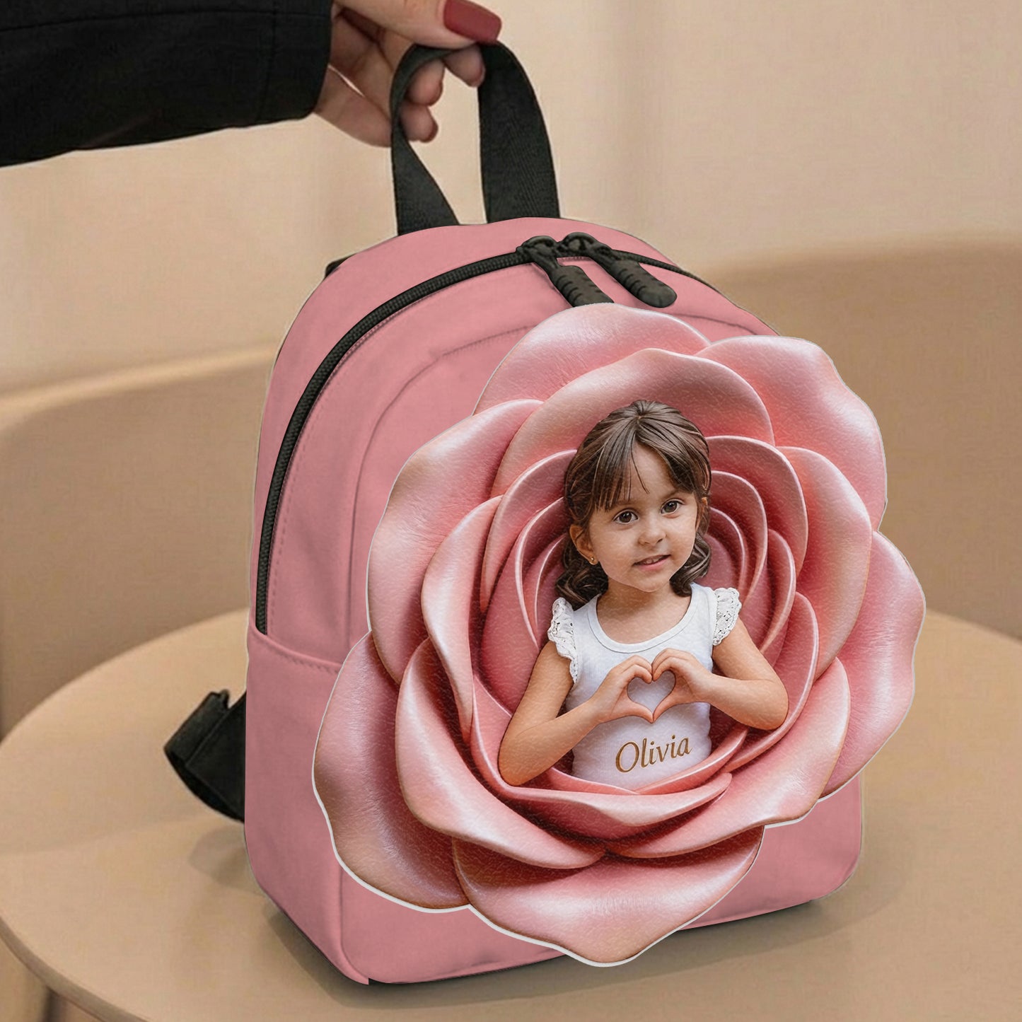 Personalisierter Rucksack mit Lederpatch - Foto und Blumen