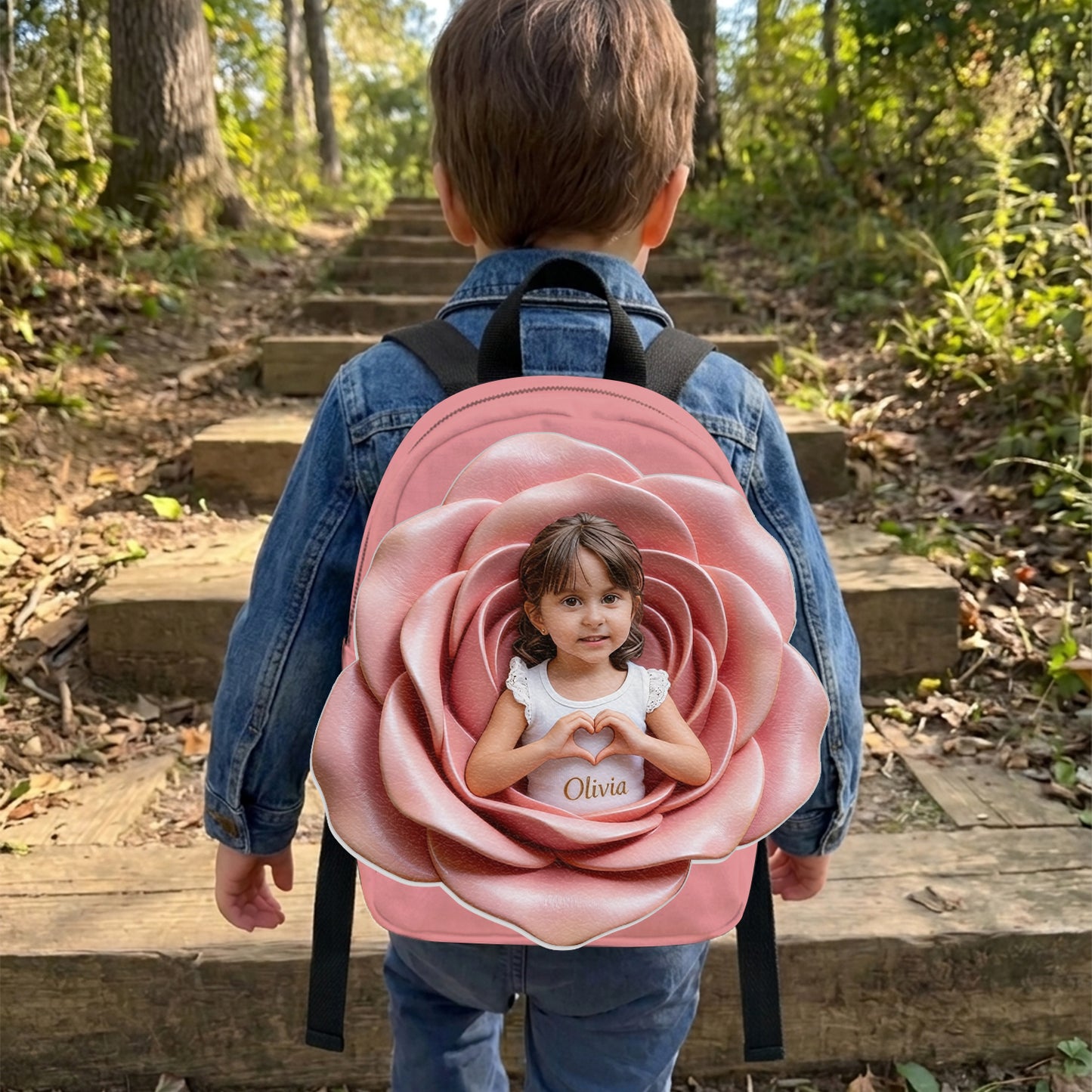 Personalisierter Rucksack mit Lederpatch - Foto und Blumen