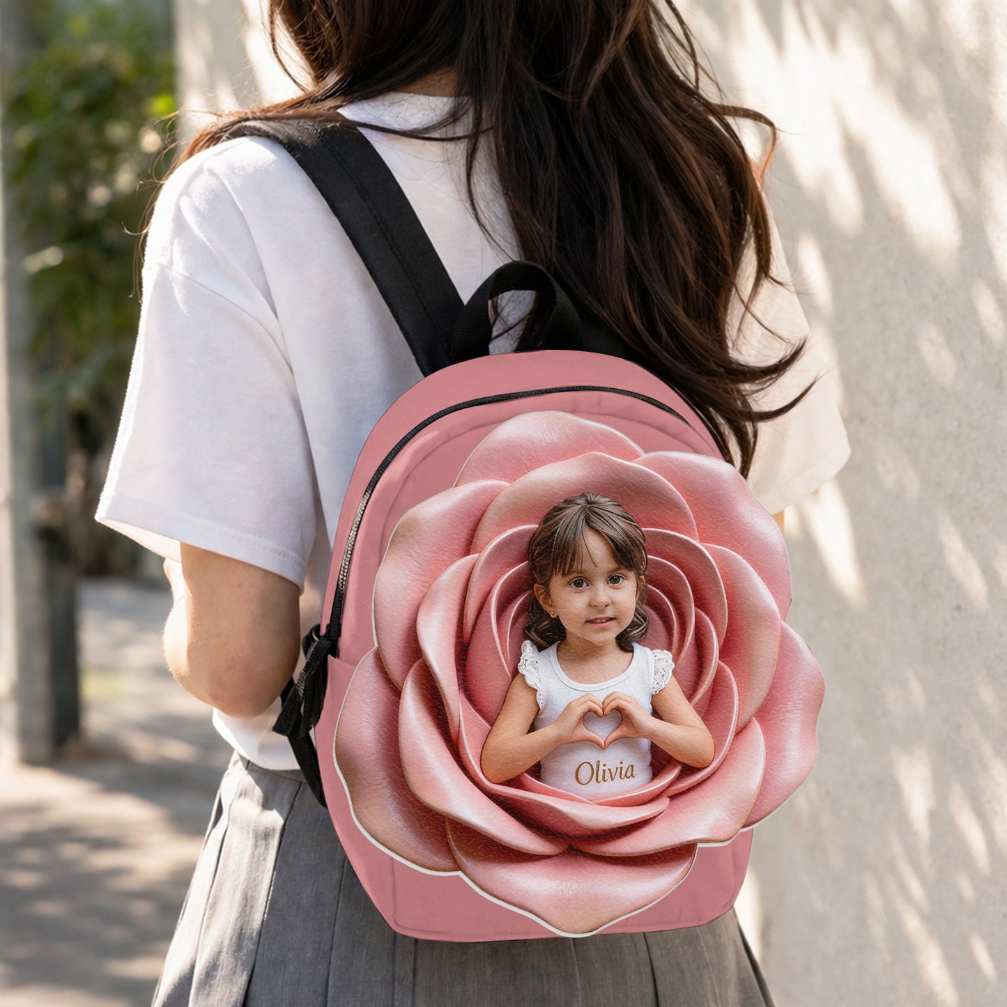 Personalisierter Rucksack mit Lederpatch - Foto und Blumen