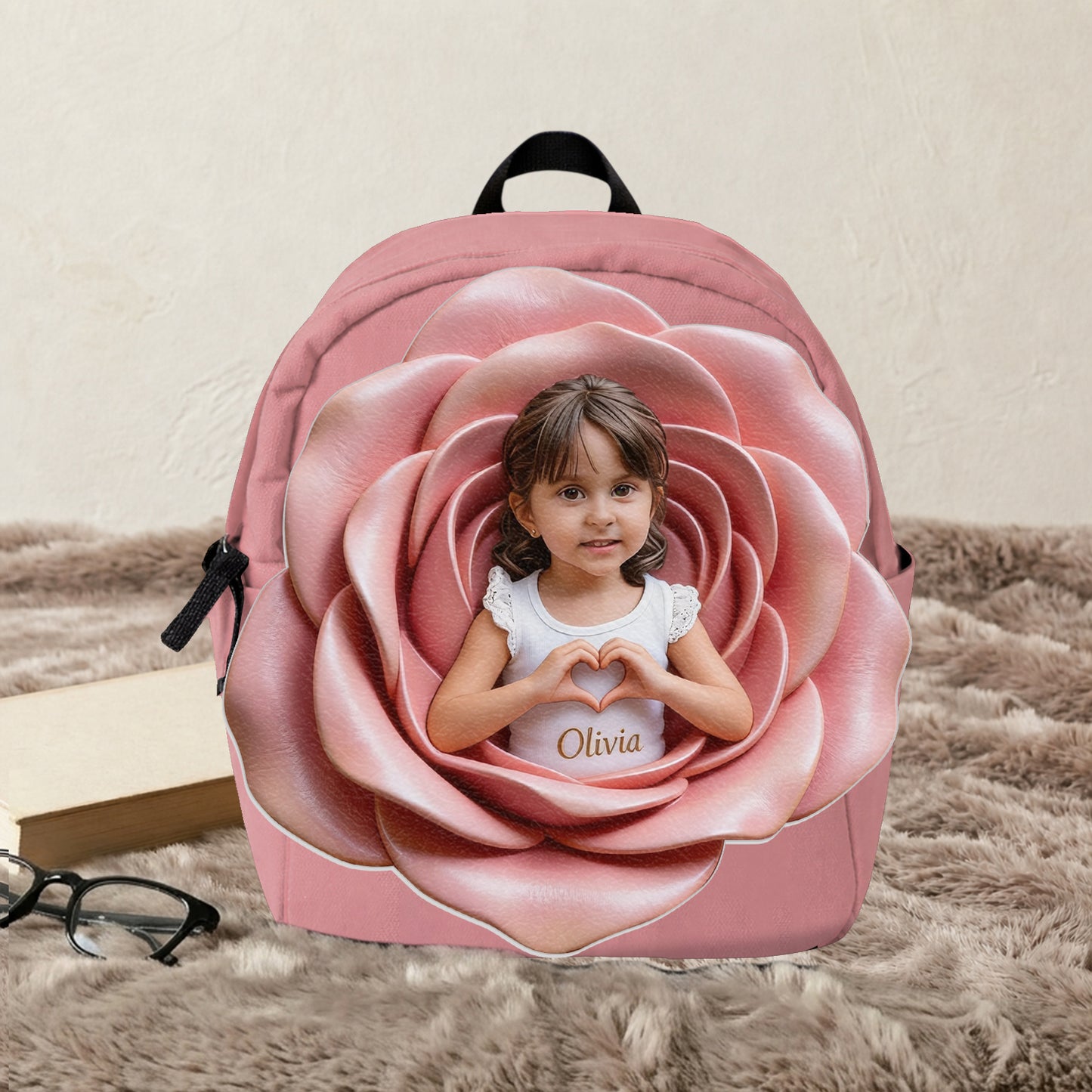 Personalisierter Rucksack mit Lederpatch - Foto und Blumen