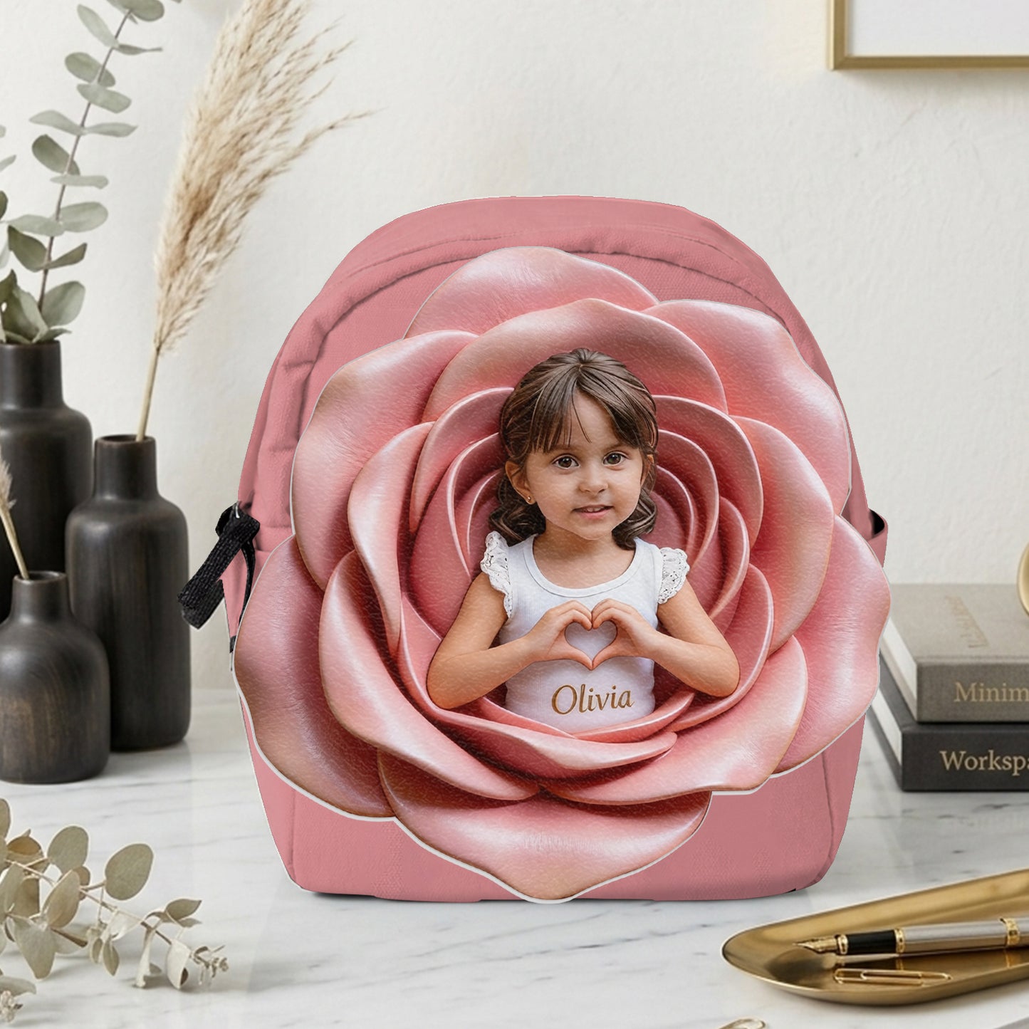 Personalisierter Rucksack mit Lederpatch - Foto und Blumen