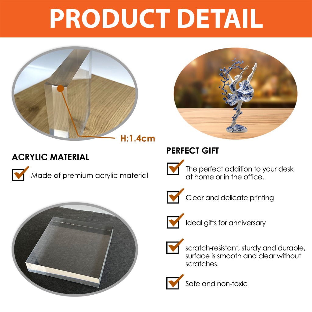 Geschenk für Balletttänzerinnen und Ballerinen – personalisierte Acrylplakette in individueller Ballettform