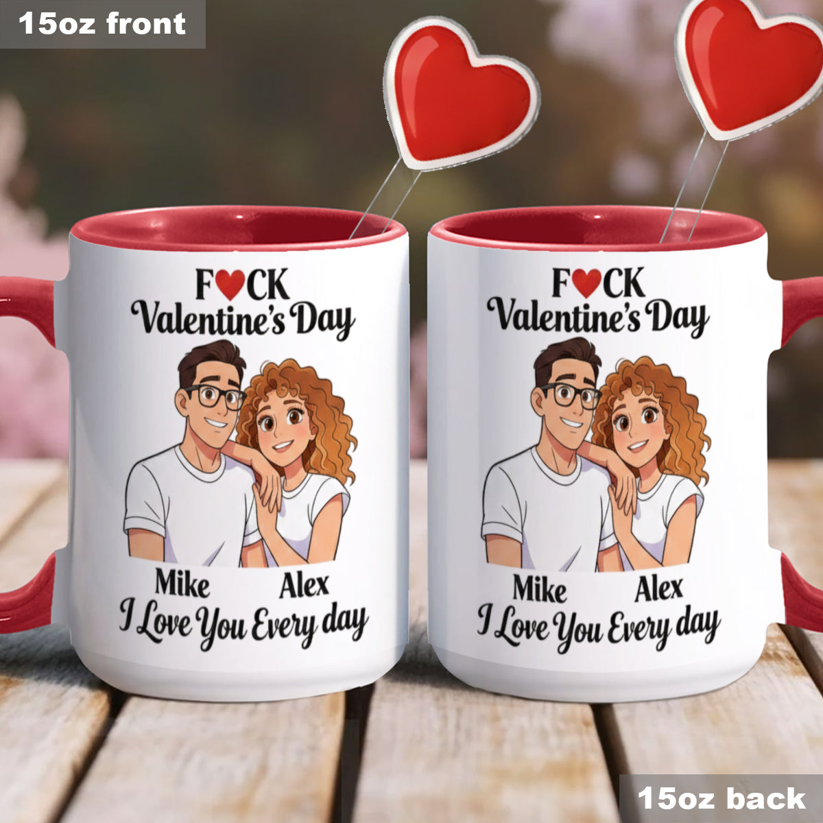 Custom From Any Photo, Couple Gift - Personalized Couple Set Accent Mug with Acrylic Stirrers