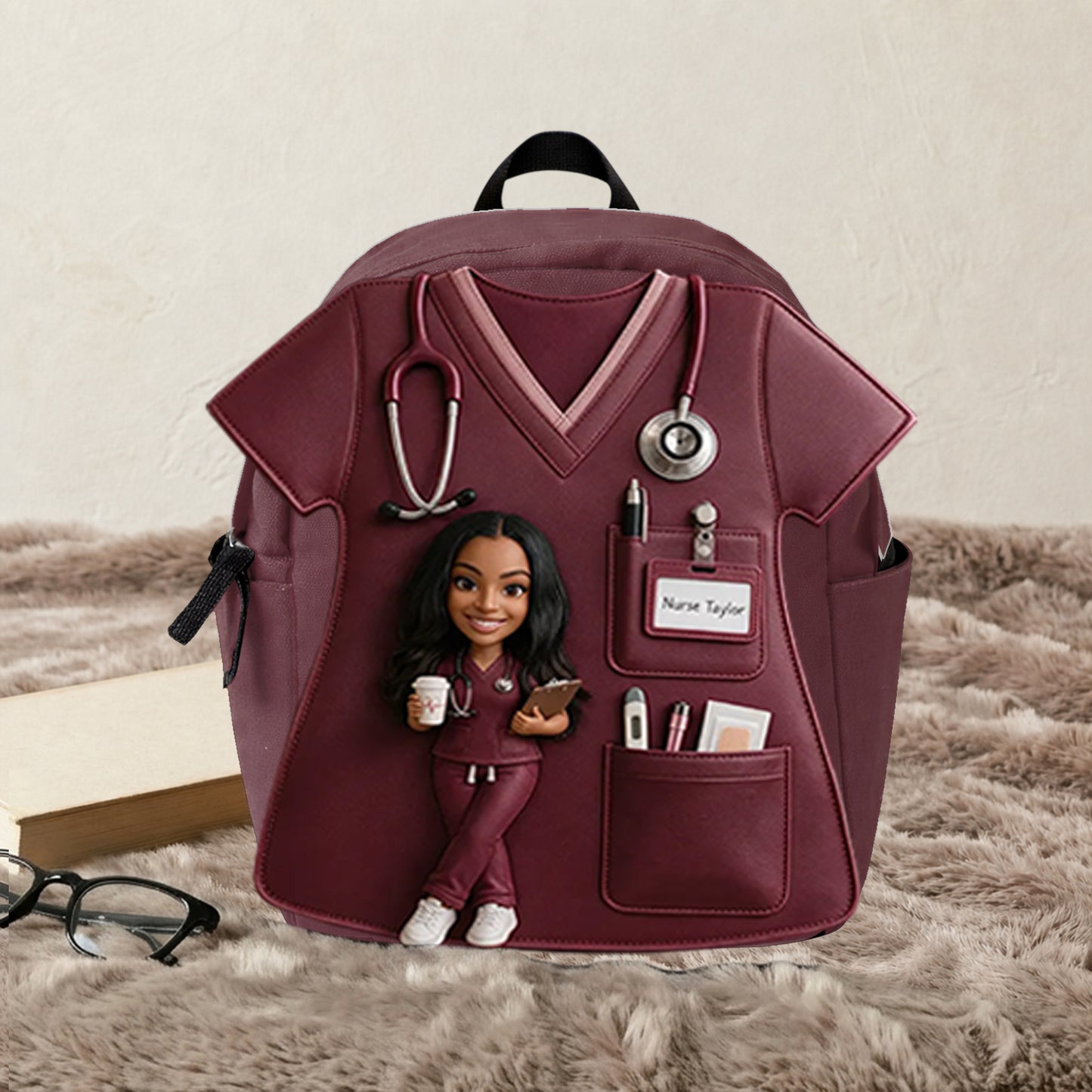 Custom Backpack For Nurse, Custom From Any Photo - Personalized Nurse Changeable Leather Patch Backpack