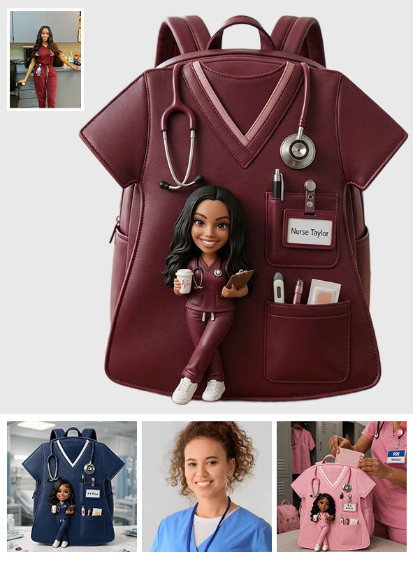 Custom Backpack For Nurse, Custom From Any Photo - Personalized Nurse Changeable Leather Patch Backpack