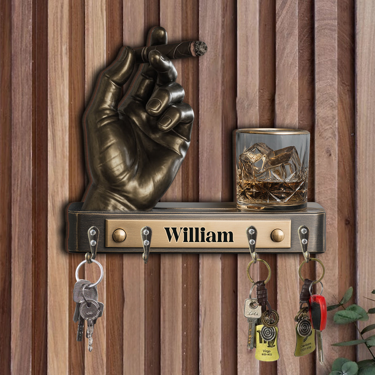 Whisky und Zigarre – Personalisierter, individuell geformter Whisky-Hängehalter