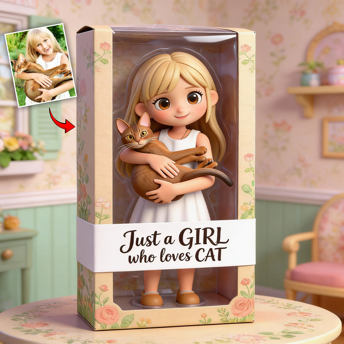 Ich liebe Katzen – Personalisierte Acrylplakette in Katzenform