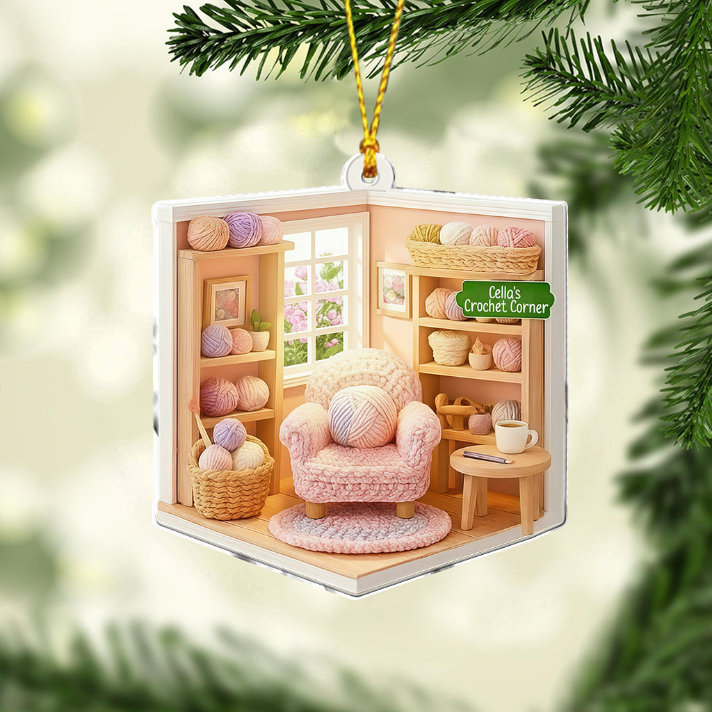 Crochet Corner Yarn Room Xmas - Personalized Crocheting Ornament