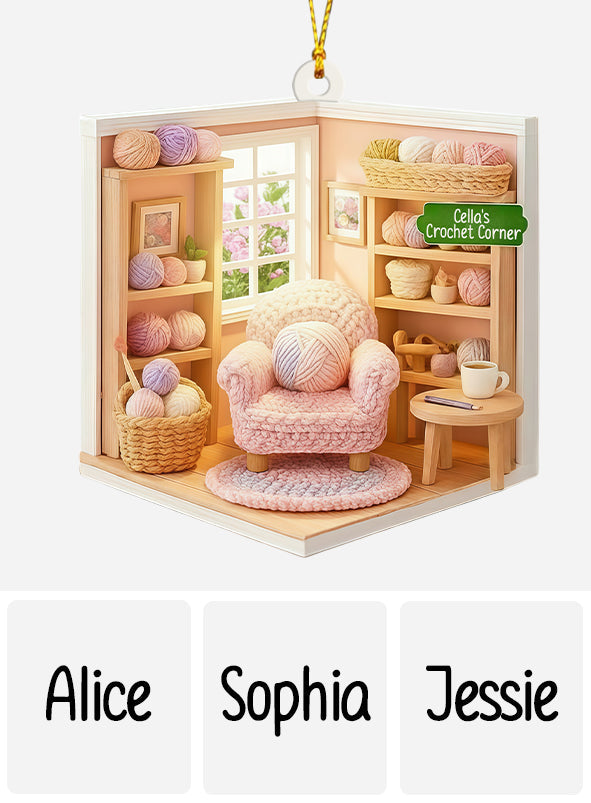 Crochet Corner Yarn Room Xmas - Personalized Crocheting Ornament