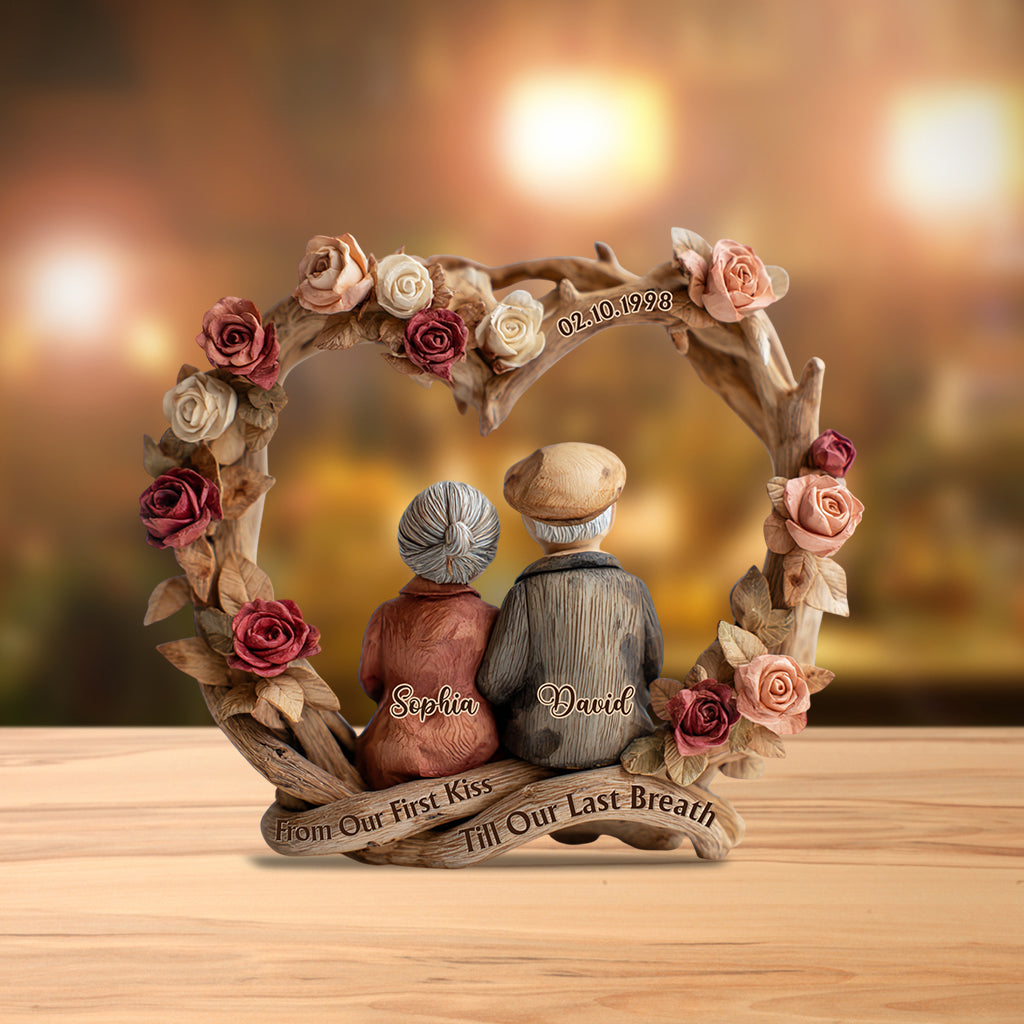 Vom ersten Kuss bis zum letzten Atemzug – personalisierte Acrylplakette in individueller Paarform