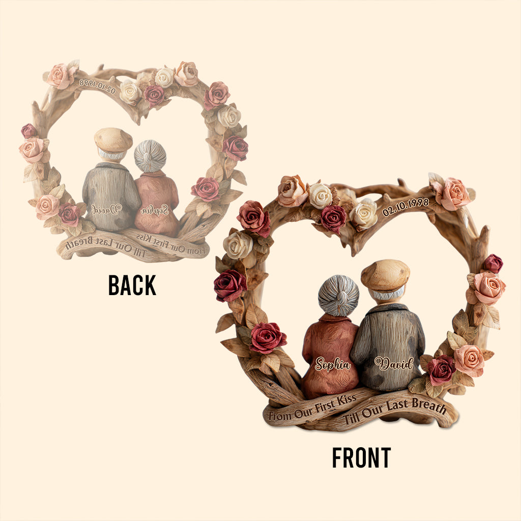 Vom ersten Kuss bis zum letzten Atemzug – personalisierte Acrylplakette in individueller Paarform