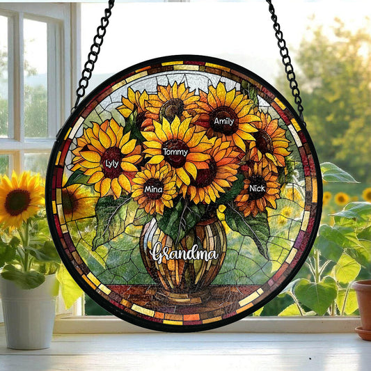 Oma Sonnenblume – Personalisierter Oma-Sonnenfänger aus Buntglas