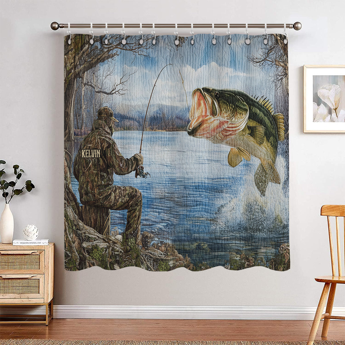 Angelbegeisterte – Personalisiertes Verdunkelungsvorhang-Set zum Thema Angeln